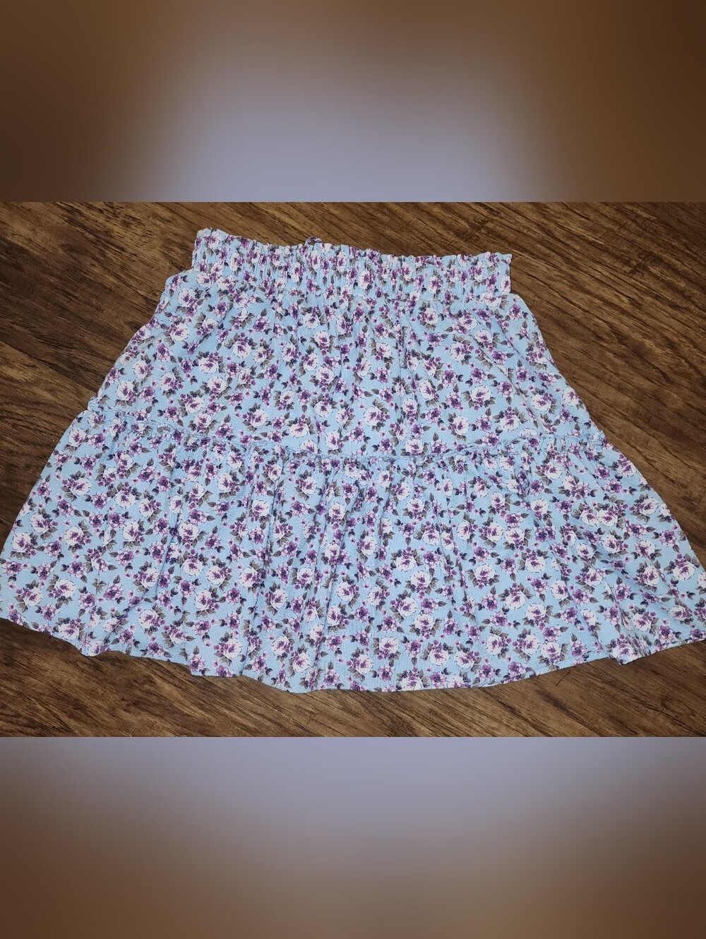 Light Blue Floral Tiered Skirt